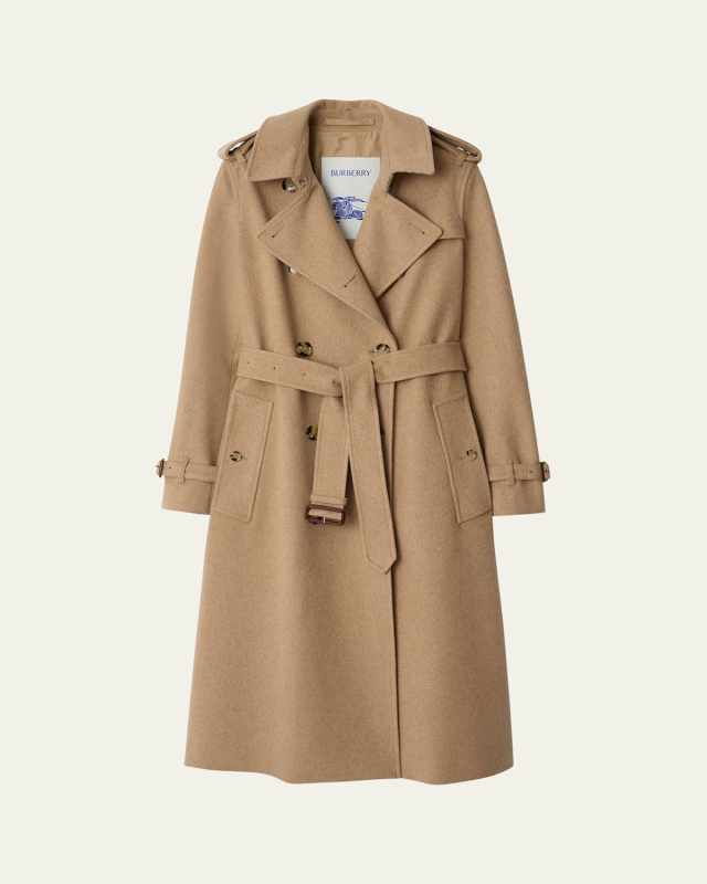 Kensington Belted Cashmere-Wool Double-Breasted Trench Coat